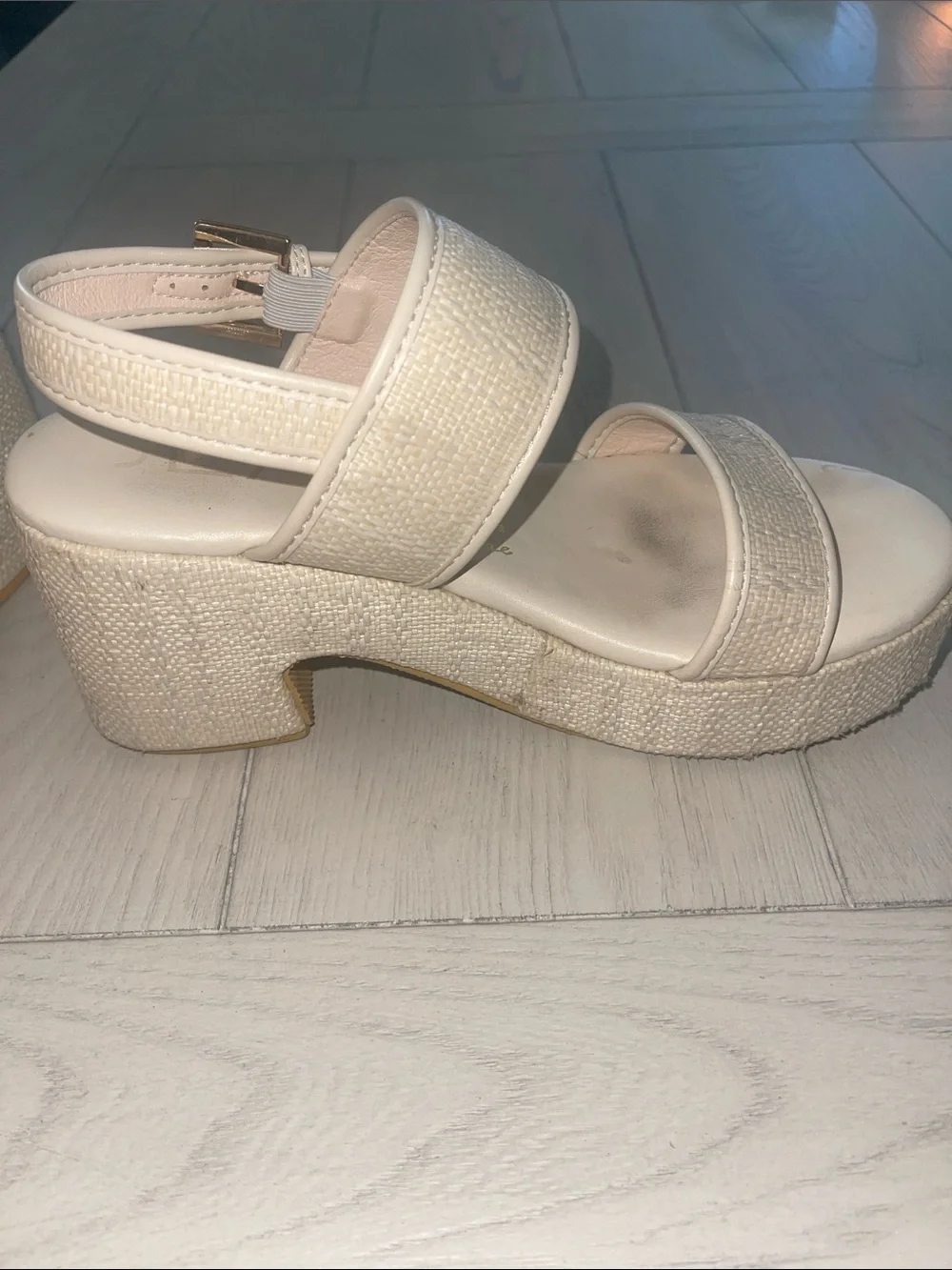 Matisse Cream Woven Platform Sandals with Gold Buckle